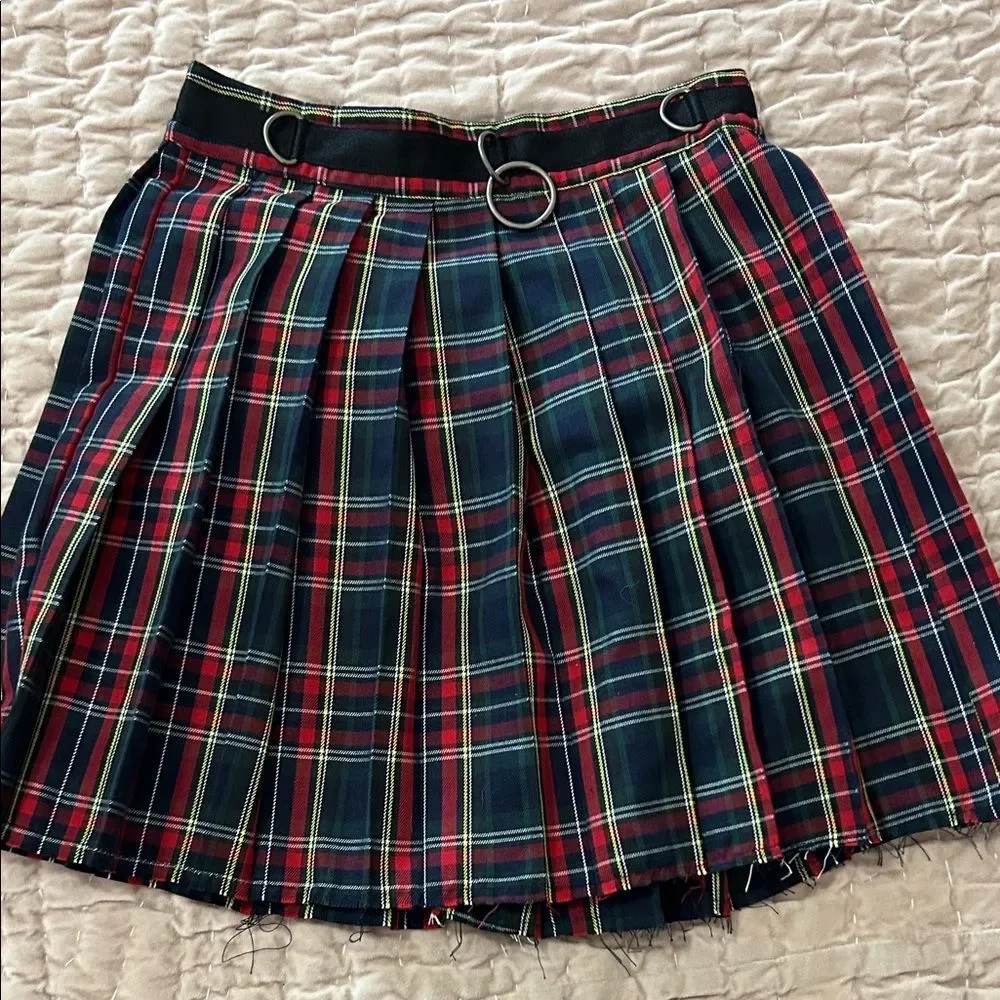Dolls kill Current Mood Red and Blue Plaid A-Linepleated, small new with tags - Picture 2 of 7